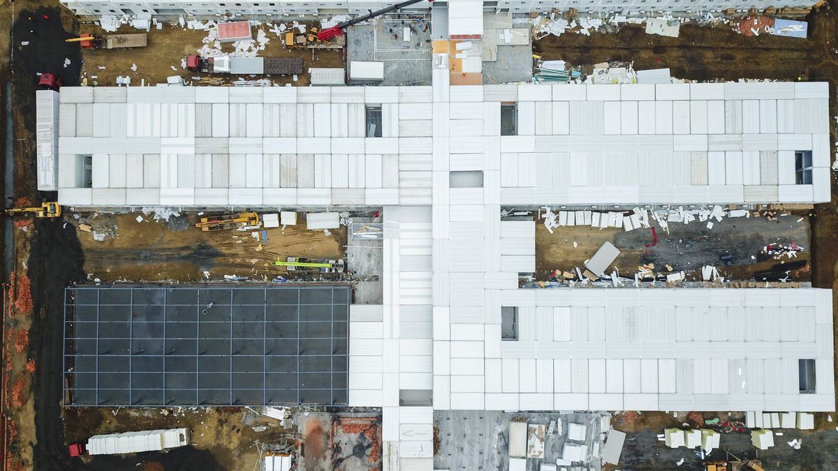 Aerial view of an active construction site